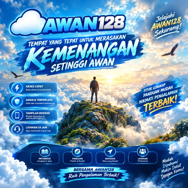 Banner AWAN128 dengan tema biru langit